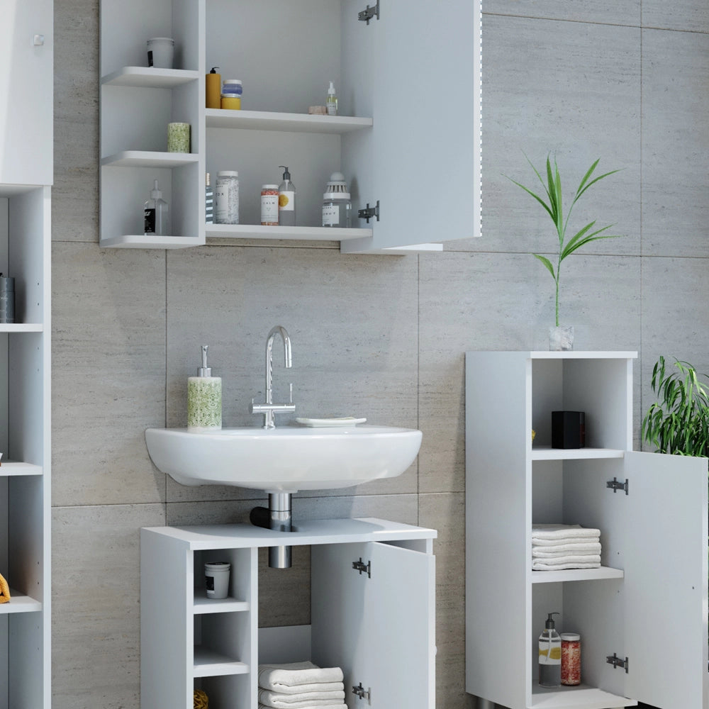 Vicco Set mobili bagno Bianco lucido 3 parti, con mobile midi