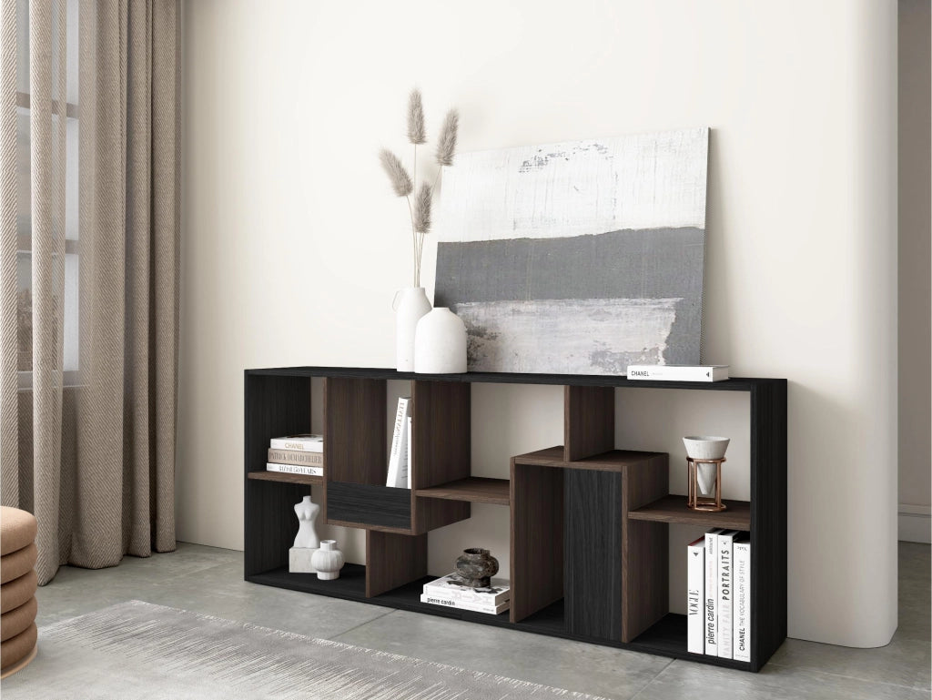 Libreria scaffale, 162x67x31cm, Per libri, Nero e Rovere scuro RF4117