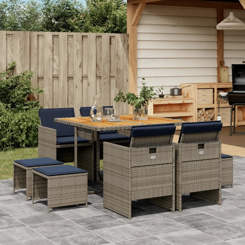 Set da pranzo da giardino da 9 pz con Cuscini in Polyrattan Grigio 3277732