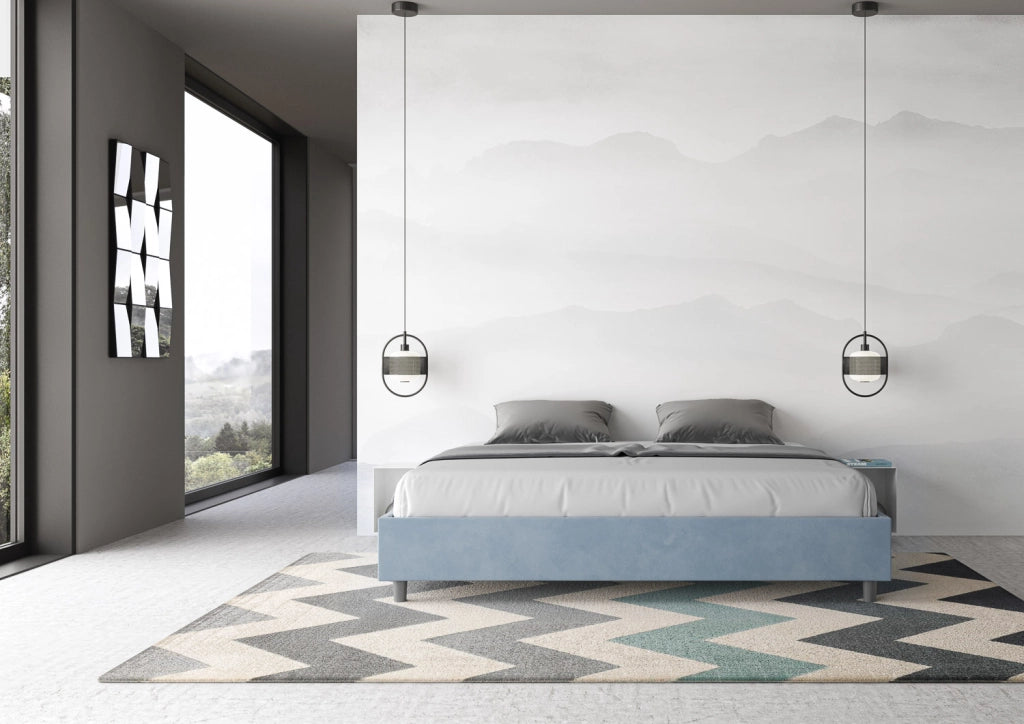 BS COM Letto matrimoniale king size contenitore imbottito 200x200 microfibra azzurro