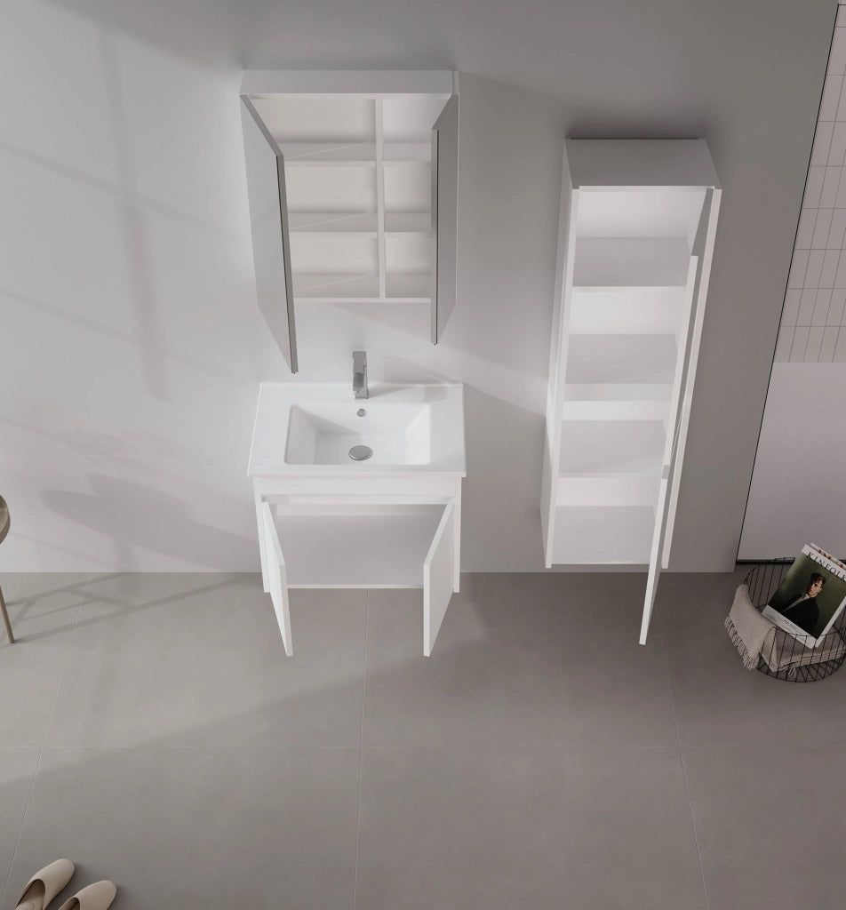 Set mobile lavabo con specchio (2 pezzi) "Side 65 v2" - 65 x 45 x 52 cm - Bianco opaco