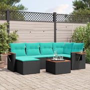 Set Divani da Giardino 7 pz con Cuscini Nero in Polyrattan 3227023