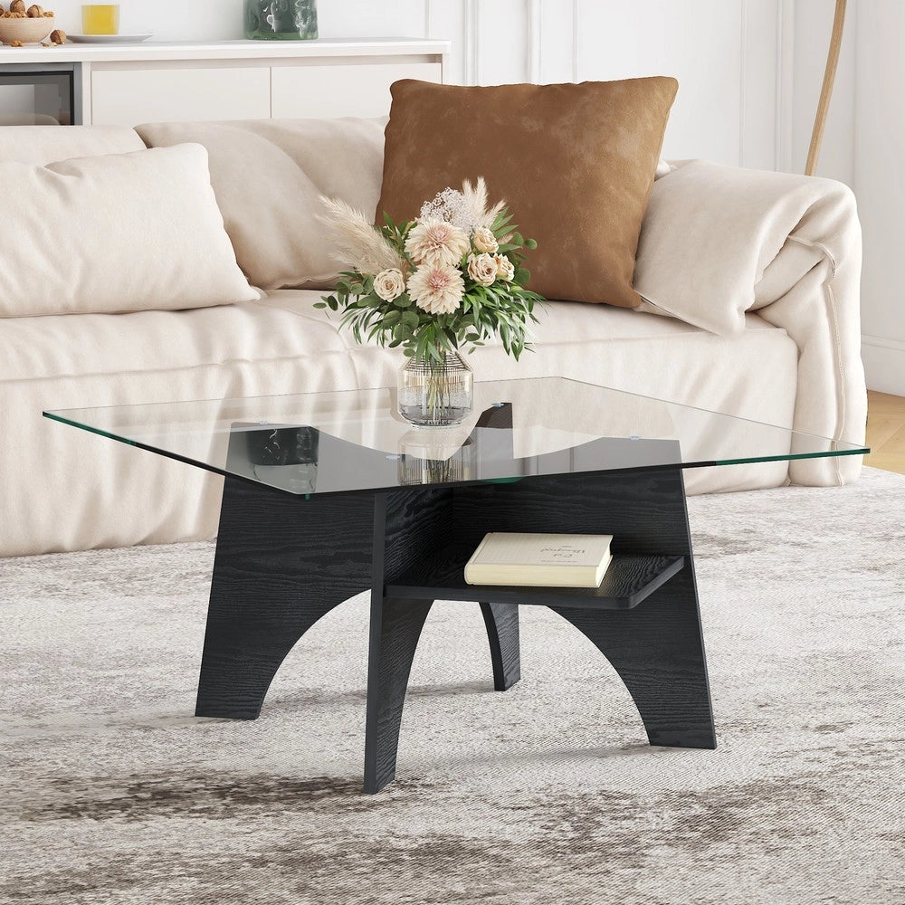 Tavolino da Caff¨¨ Quadrato ¨C MINIMAL ¨C Vetro Temperato e MDF Nero 80x80