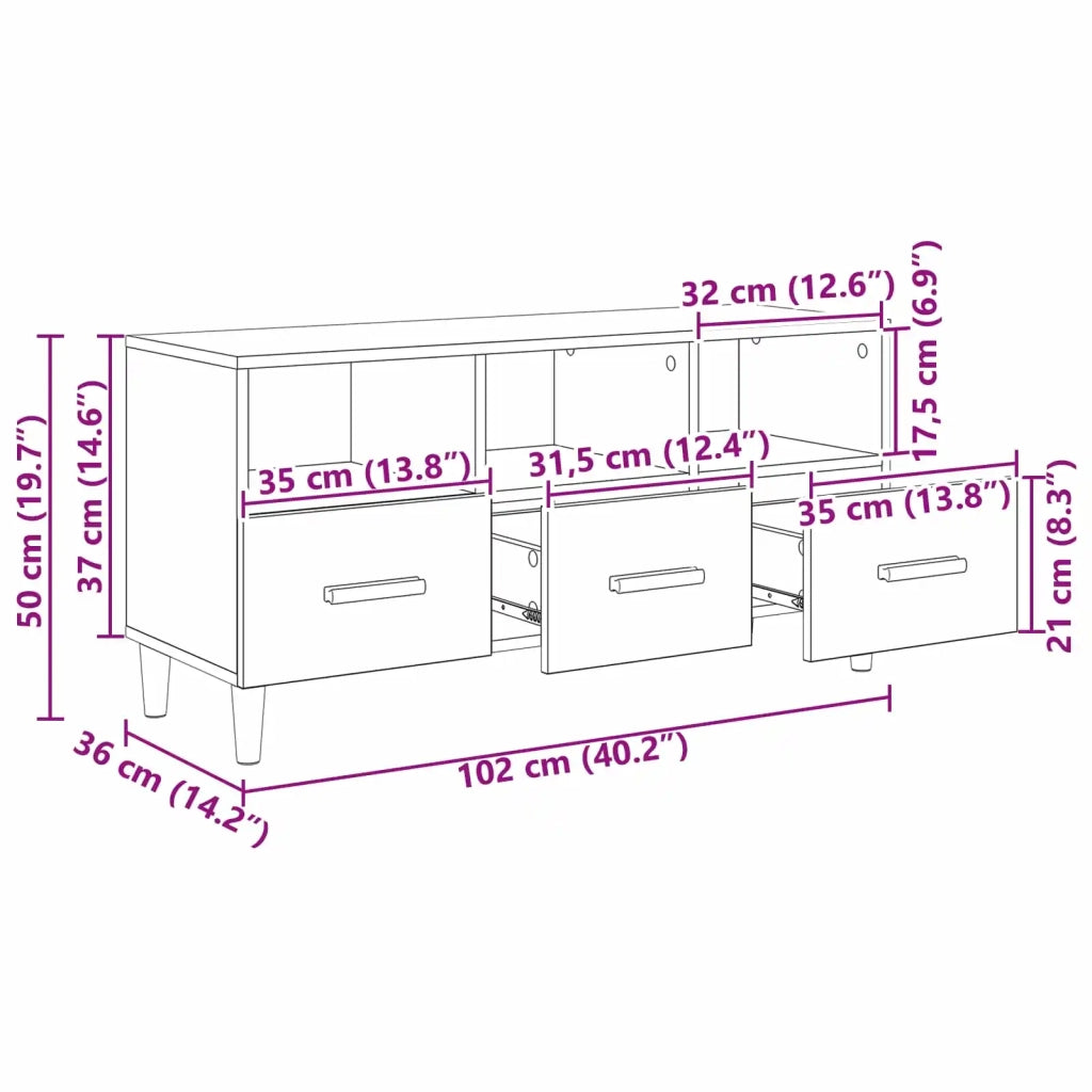 Mobile TV 102 x 36 x 50 cm Rovere Nero Legno ingegnerizzato 8004201