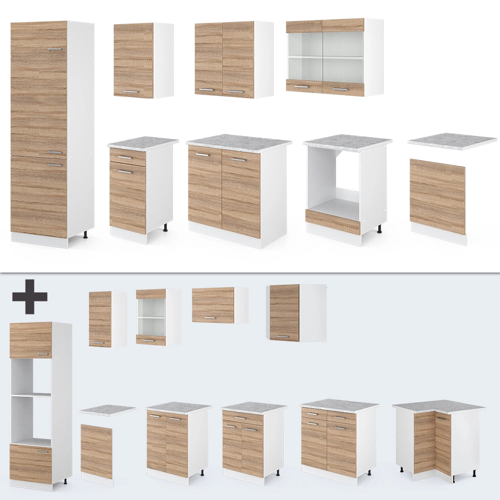 Cucina componibile R-Line Sonoma/Bianco 300 cm, PL Antracite Vicco