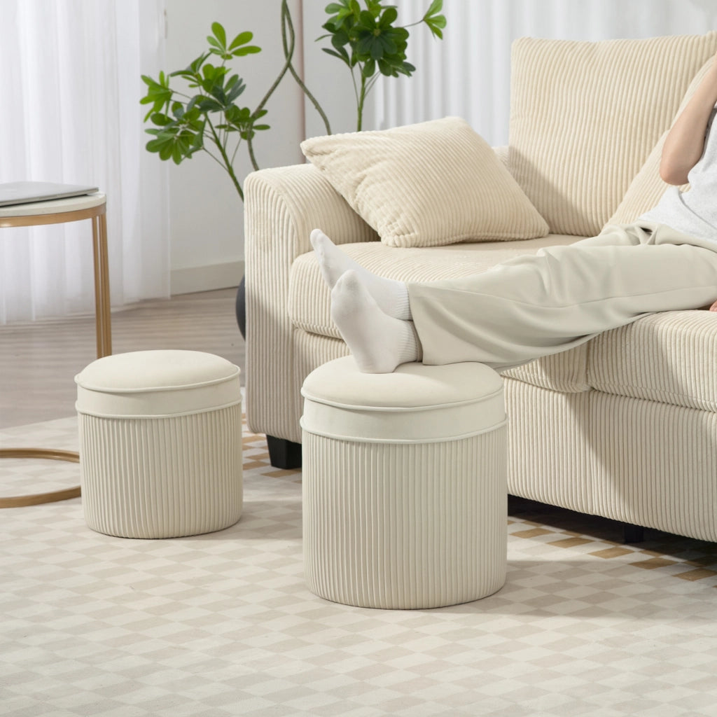 Pouf di stoccaggio in velluto ¨C Minimal ¨C 2 pezzi crema ?36 e ?32 cm