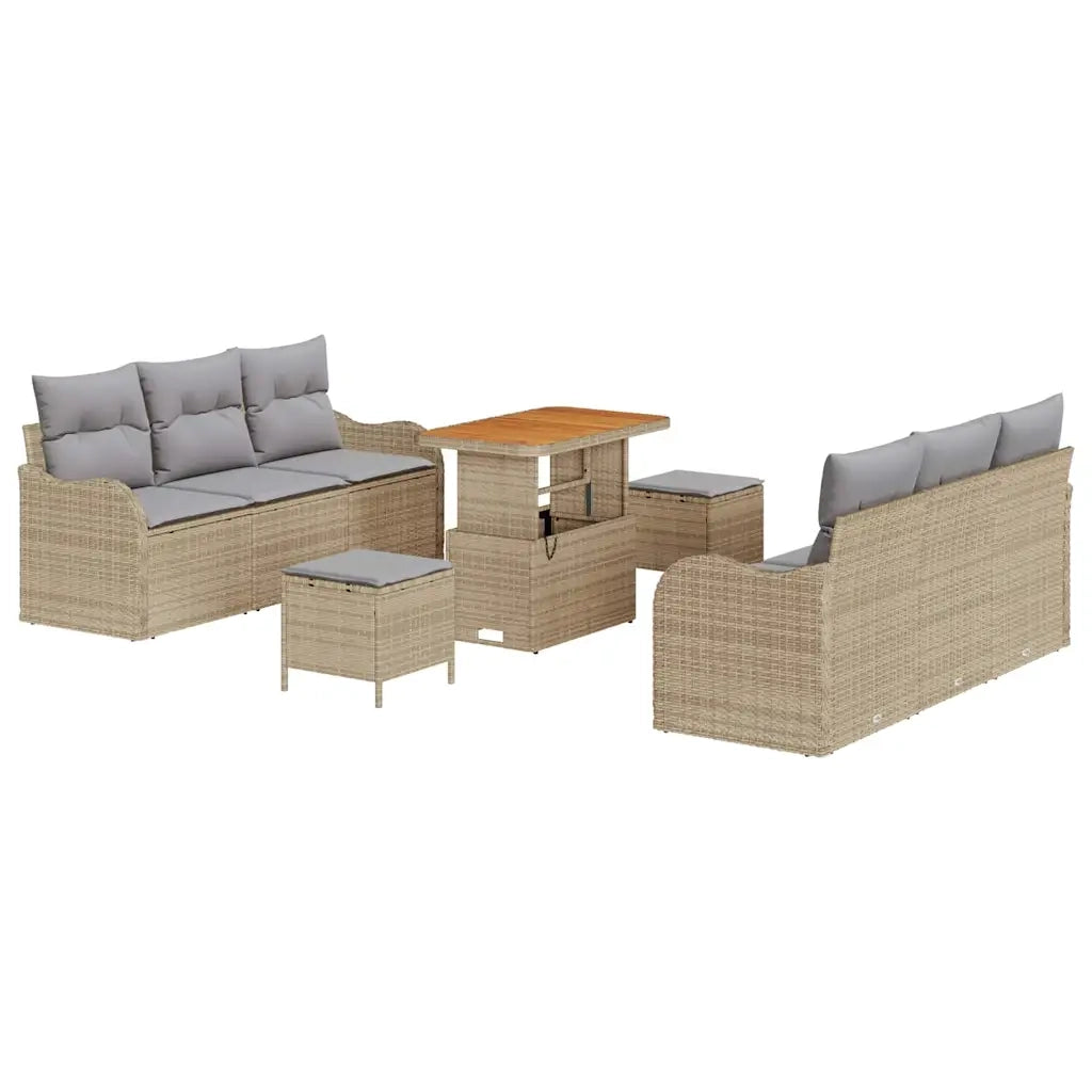 Set Divano da Giardino con cuscino 9 pcs Beige polyrattan