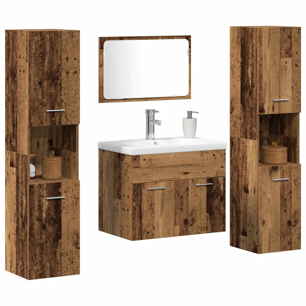 Set di mobili per il Bagno | Armadio da bagno con porta 4 pz Legno vecchio