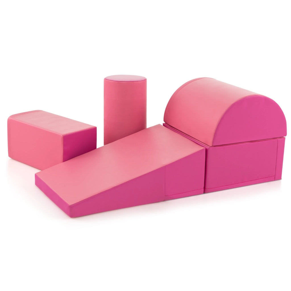 Set di gioco da arrampicata per bambini da 5 pezzi, Strutture di gioco in schiuma impermeabili Rosa scuro