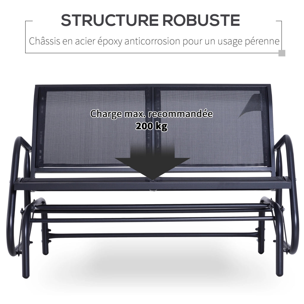 Divanetto da Giardino 2 Posti ¨C Minimal ¨C Nero, Textilene, Metallo