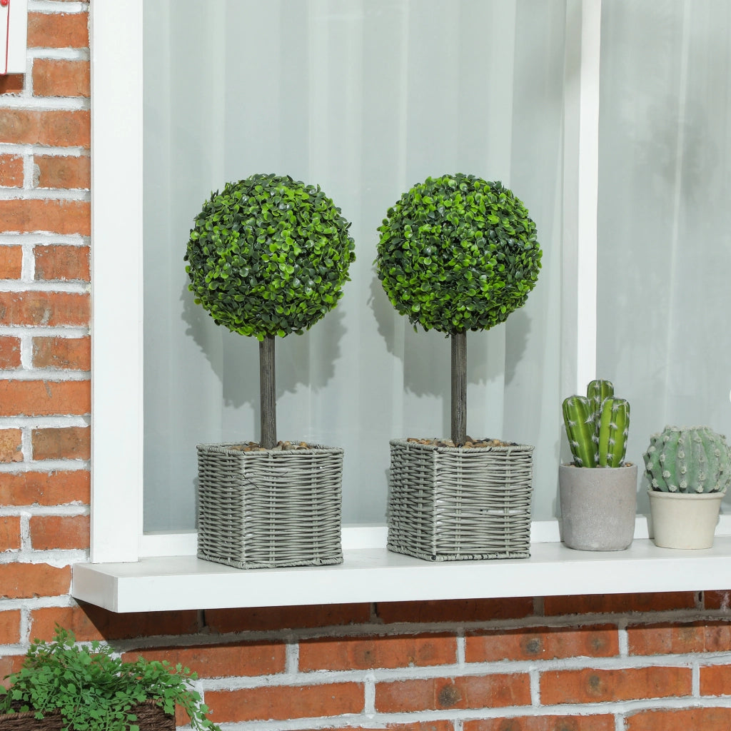 Set 2 piante artificiali UV-resistenti con vaso ¨C Xylo ¨C verde, plastica e cemento per interno/esterno
