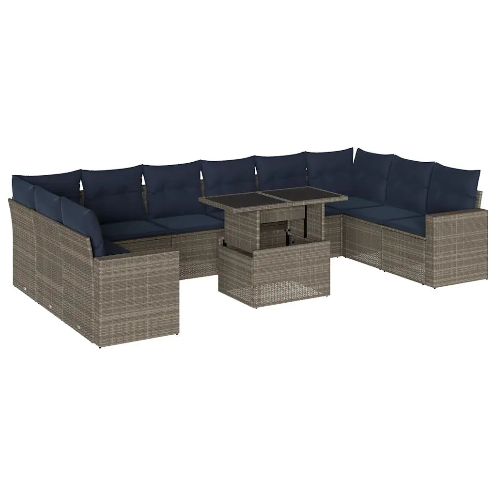 Set Divani da Giardino 11 pz con Cuscini Grigio in Polyrattan 3267521