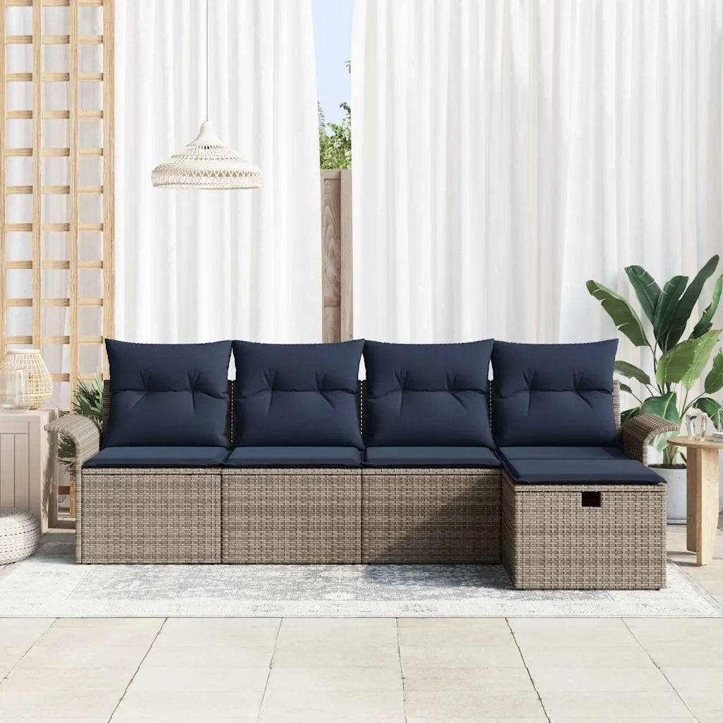 Set Divano da Giardino 5 pcs Grigio e Blu Navy polyrattan 3358864