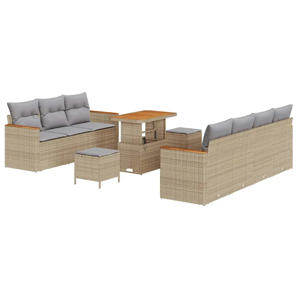 Set Divano da Giardino 10 pcs Beige polyrattan