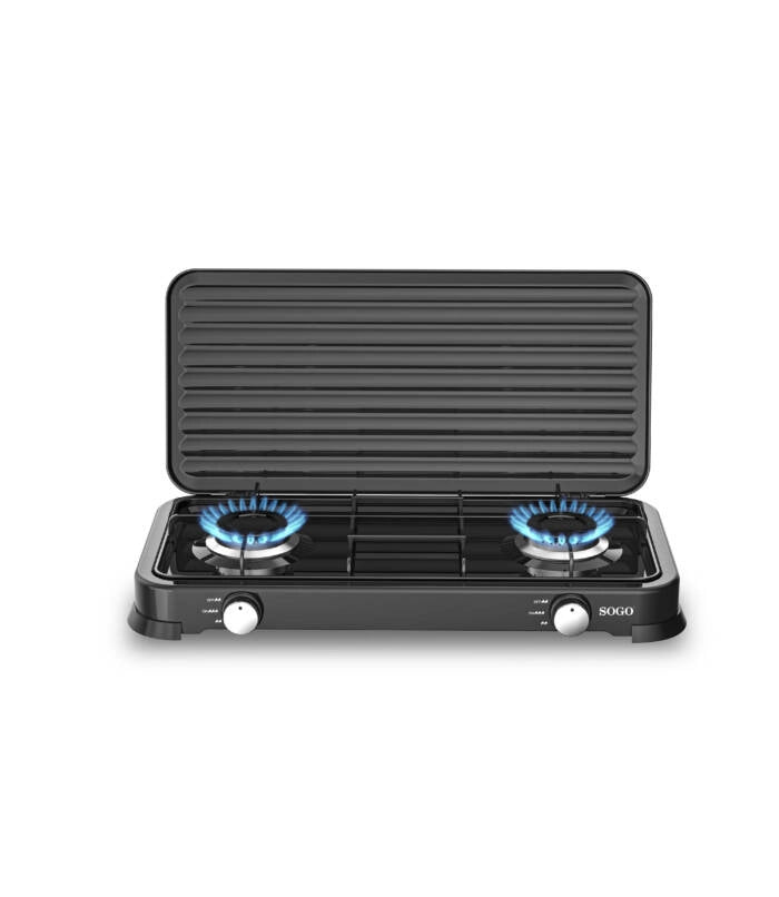 Fornello a gas doppio bruciatore portatile, 2 fuochi 103mm regolabili, potenza 4,4kW per campeggio e outdoor - SOGO