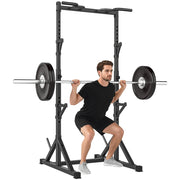 Squat Rack Regolabile con Doppio Supporto, Portadischi e Barra Trazioni ¨C Minimal ¨C Acciaio, Nero, 112-100x201-217 cm
