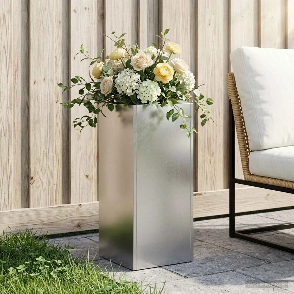 Vaso da giardino Argento 20 x 20 x 50 cm Acciaio Inox 8005310