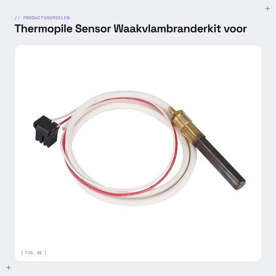 Sensore di Termopila - Kit di Accensione a Vapore - Componente di Scaldabagno - 84cm - Affidabile - Sostenibile - Incluso Cerniera di Sicurezza - Componente di Scaldabagno