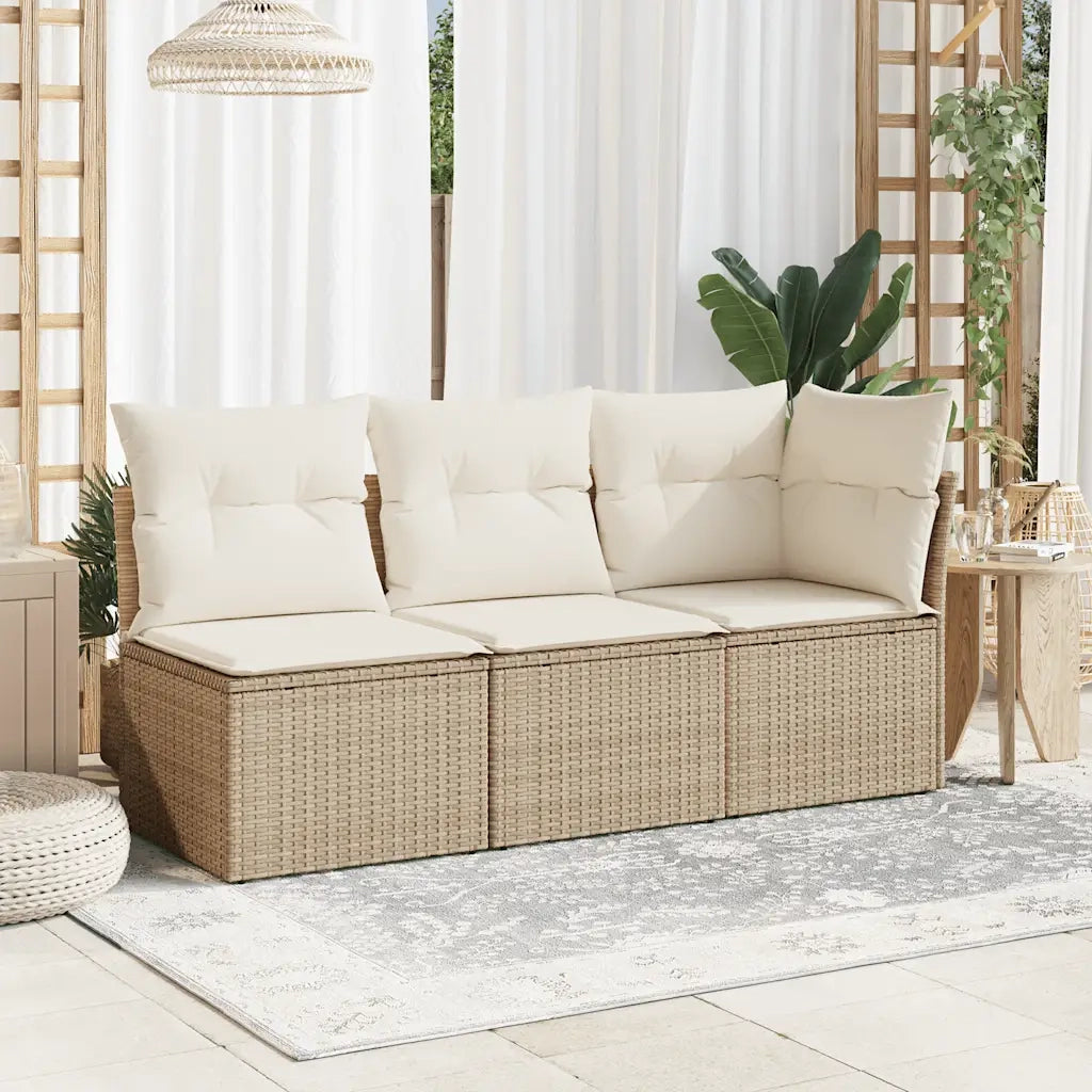 Divano Angolare da Giardino con Cuscini Beige in Polyrattan 366051