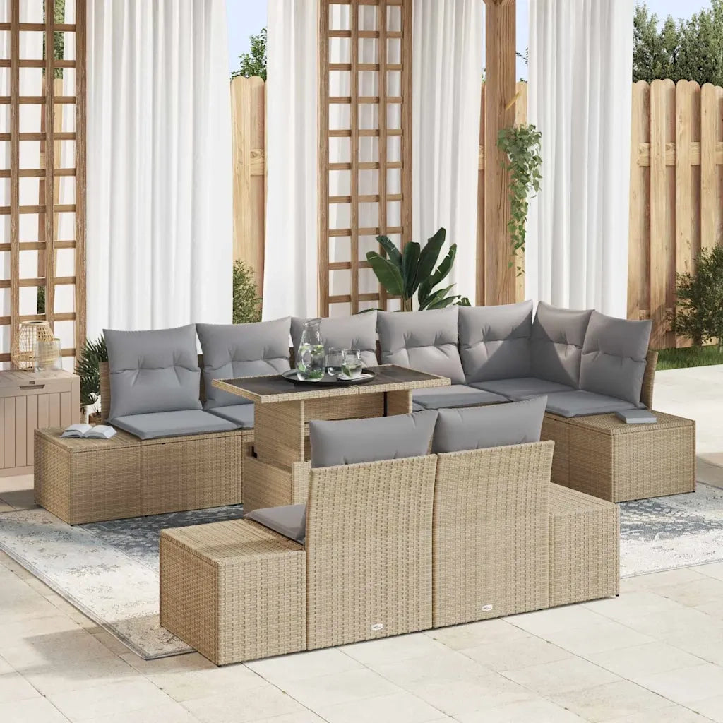 Set Divano da Giardino 9 pcs Beige Poly Rattan 3357943