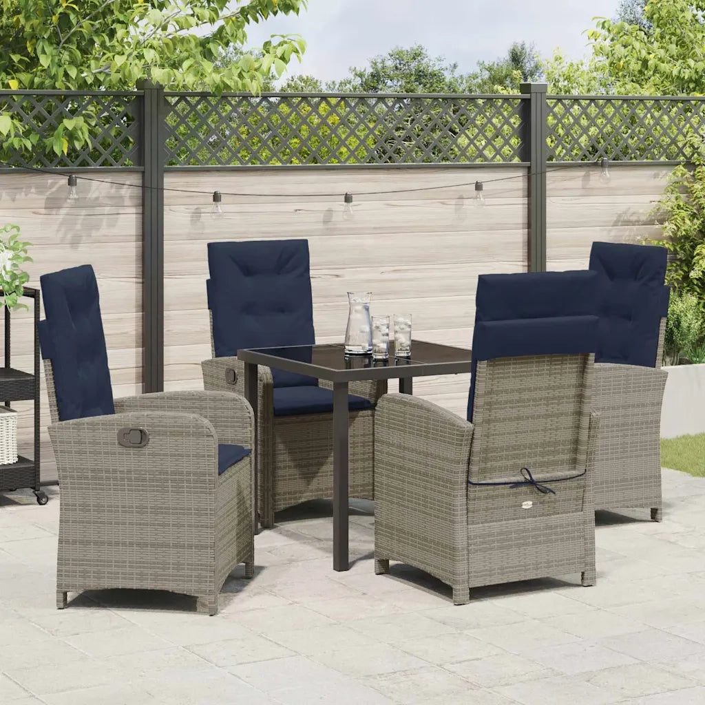 Set da Pranzo per Giardino con cuscino 5 pcs Grigio polyrattan