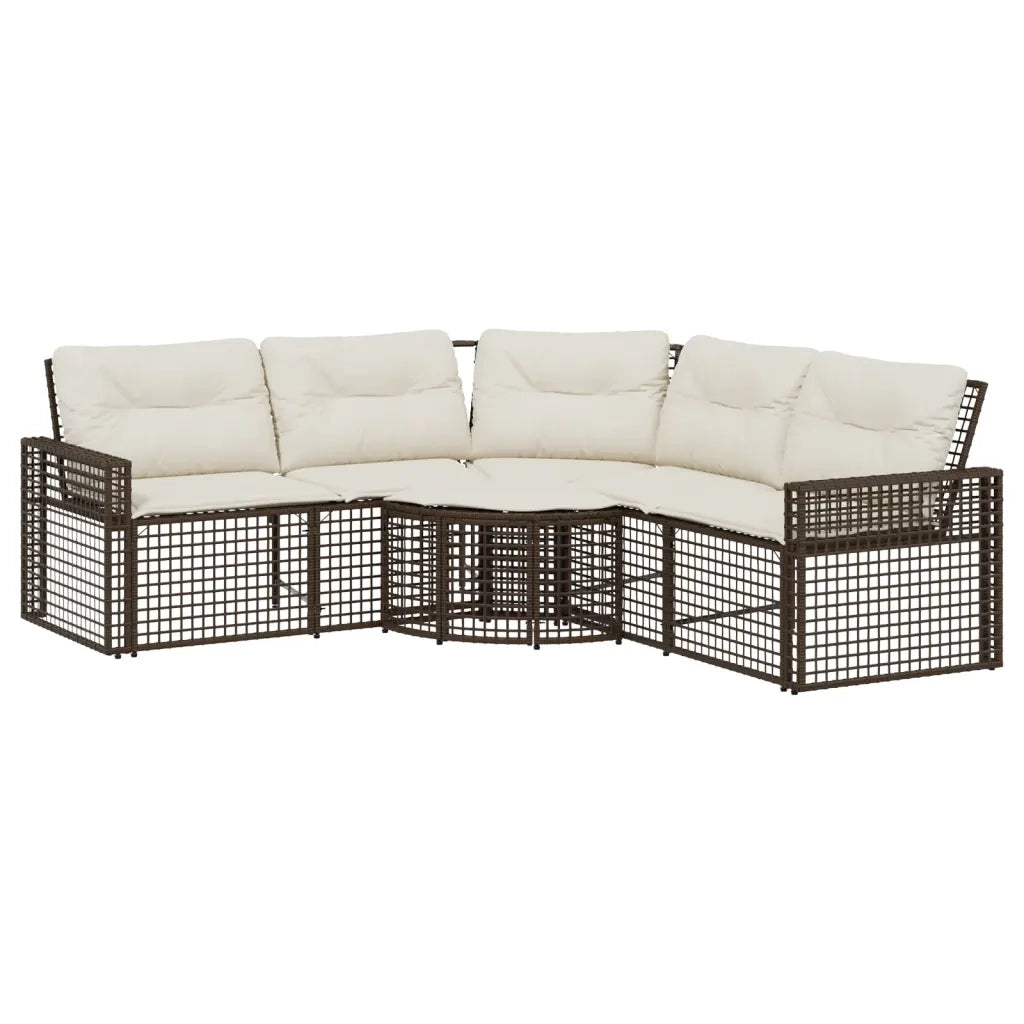 Divano da Giardino a L con Cuscini e Pouf Marrone in Polyrattan 365894
