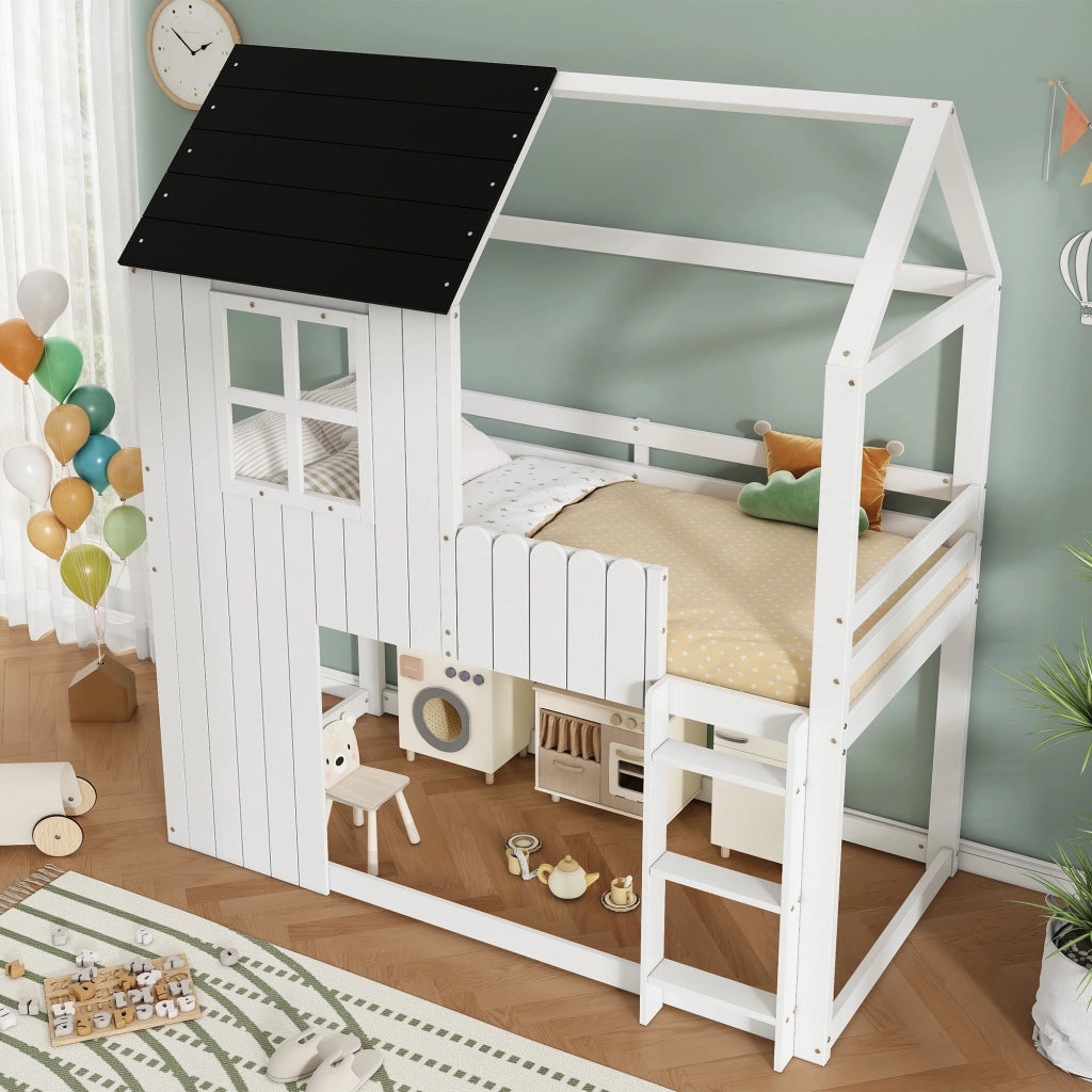 LETTO a soppalco per bambini 90x200 cm bianco e nero in pino e MDF