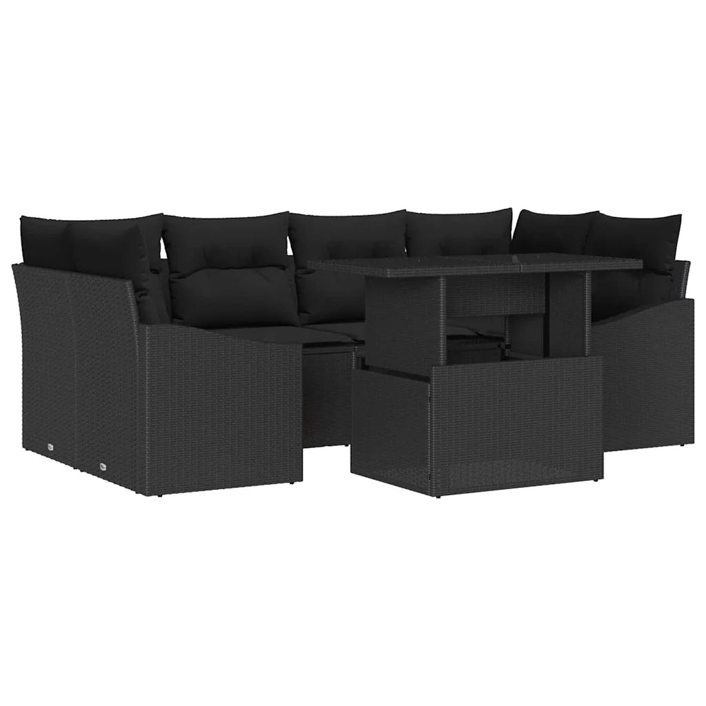 Set Divano da Giardino con archiviazione 7 pcs Nero Poly Rattan 3357676
