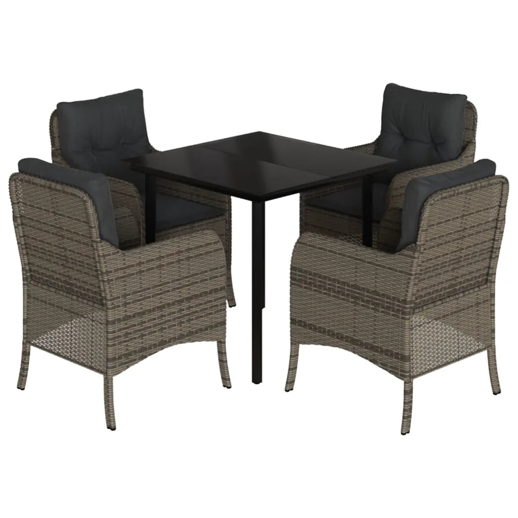 Set da Pranzo da Giardino 5 pz con Cuscini in Polyrattan Grigio