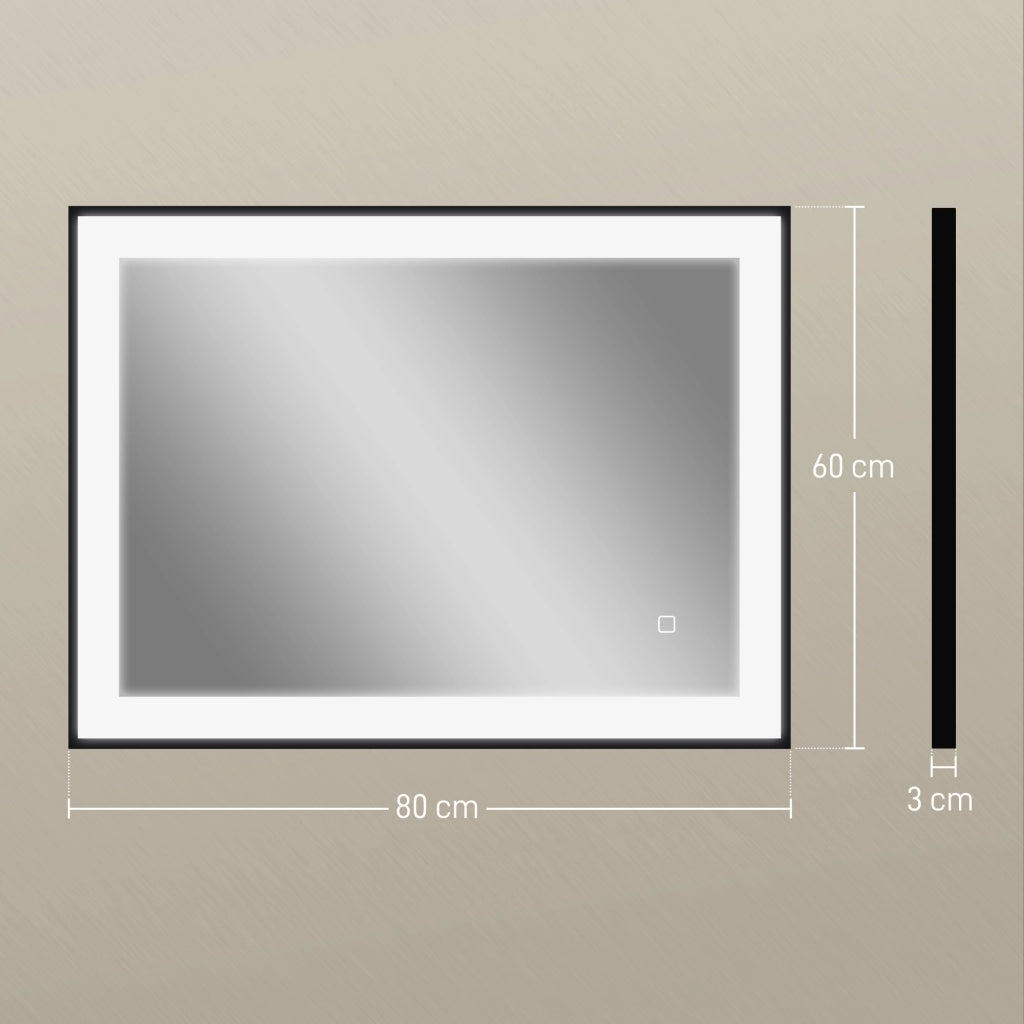 Specchio da Bagno con Luce LED ¨C Minimal ¨C Bianco 80x60 cm Antivaho IP44
