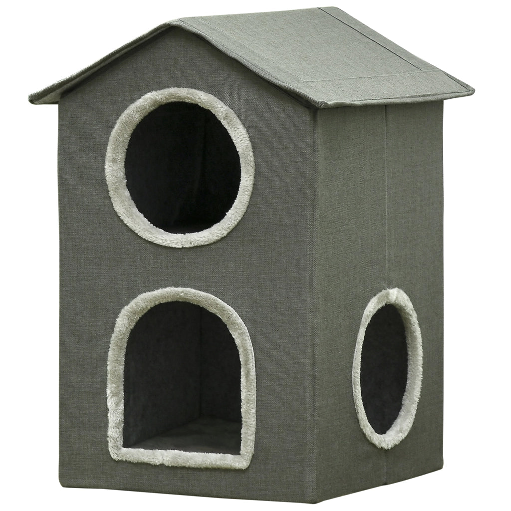 EasyComfort Casetta per Gatti a Due Livelli con Cuscini Lavabili 3 entrate, 42x46x59.5 cm, Grigio