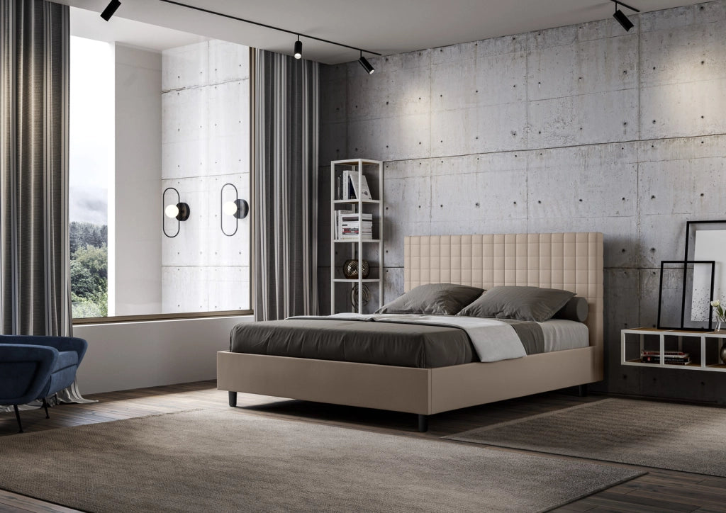 BS COM Letto matrimoniale con rete imbottito 160x200 similpelle tortora