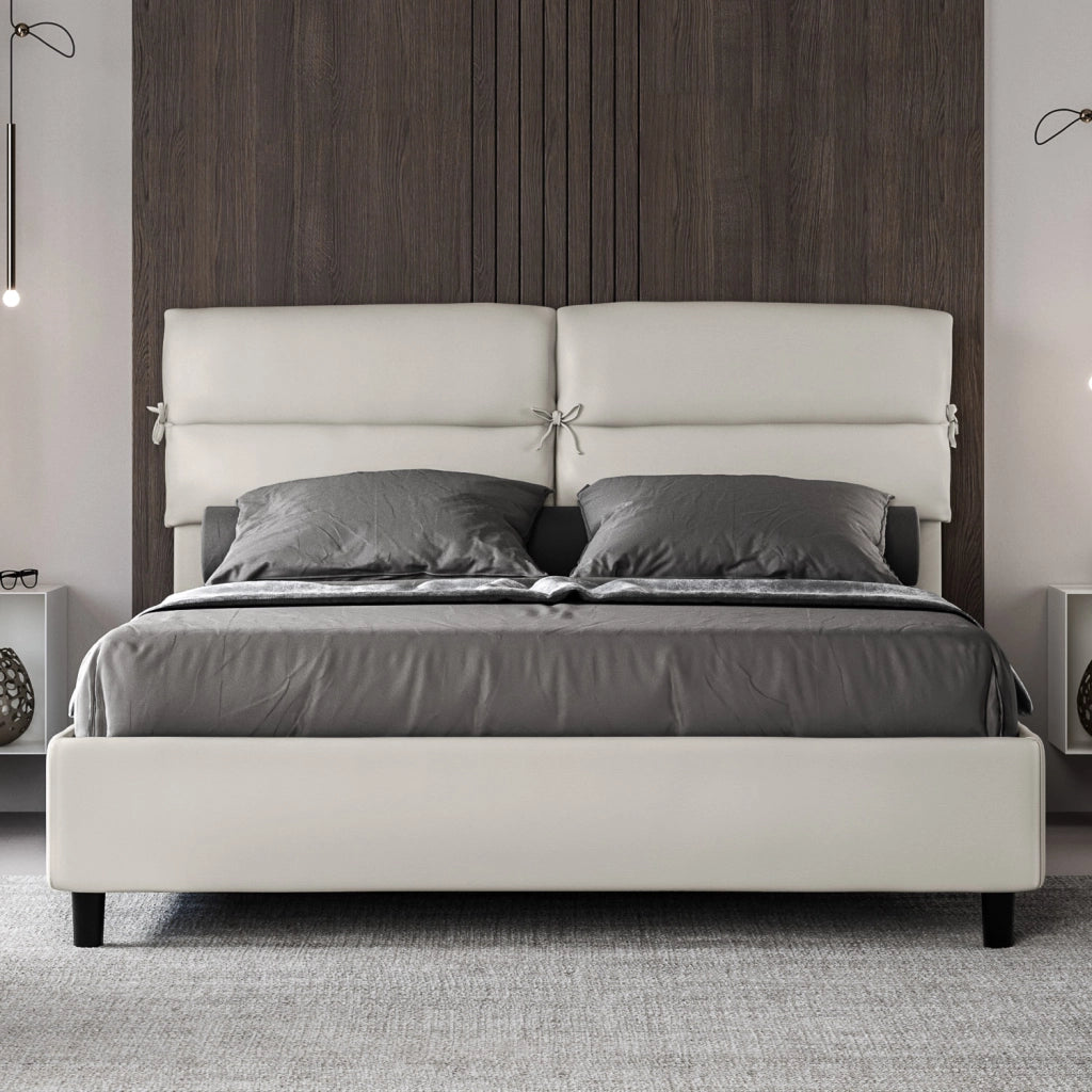 BS COM Letto matrimoniale con rete imbottito 160x190 similpelle bianco