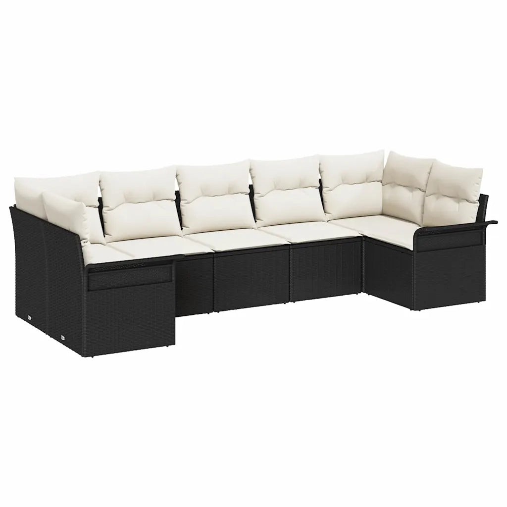 Set Divano da Giardino con cuscino 7 pcs Nero polyrattan 3345507