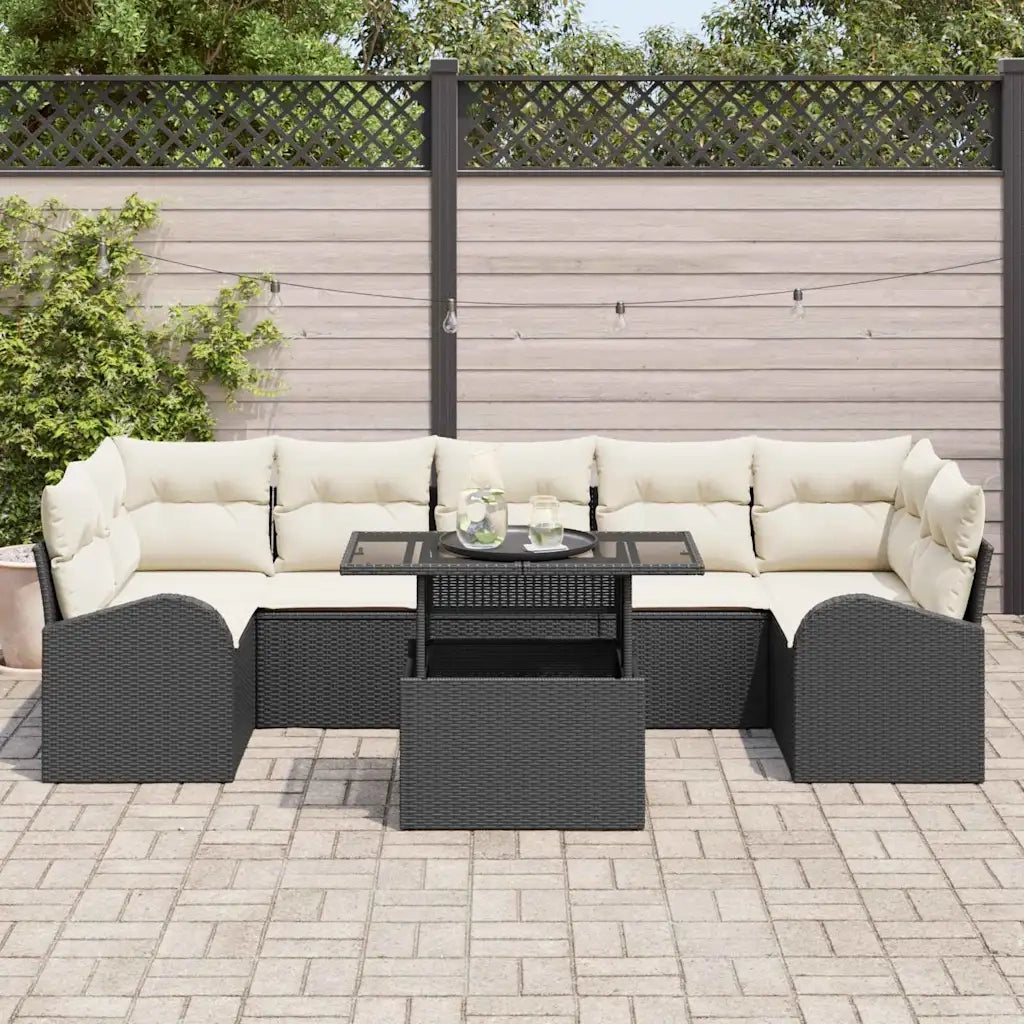 Set Divano da Giardino con cuscino 8 pcs Nero Poly Rattan 3348593