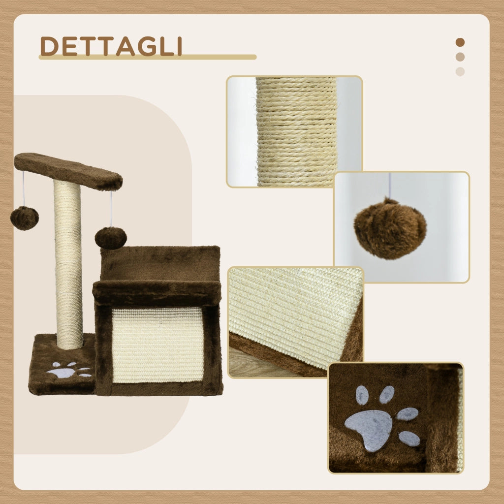 Tiragraffi per Gatti Albero con Cuccia e Palline ¨C Minimal ¨C Naturale 43cm