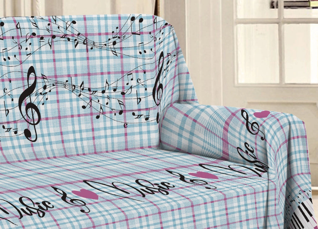 Telo Arredo Multiuso Linea Pensieri Delicati In 100% Cotone Disegno Musica - Singolo - Rosa