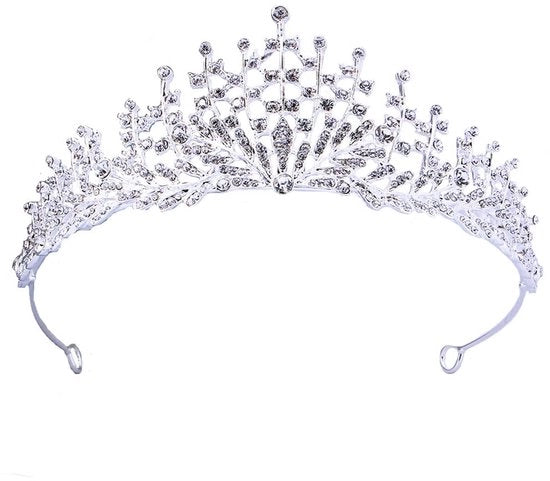 Corona di Natale con Cristalli - Tiara per Principessa - Copricapo per Matrimonio - Corona per Festa di Compleanno - Argento - 16,5 x 5,5 cm