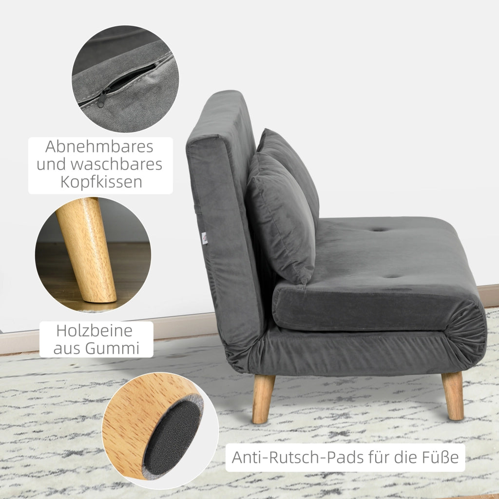 Divano letto ¨C Minimal ¨C grigio, velluto, 130x78x79 cm