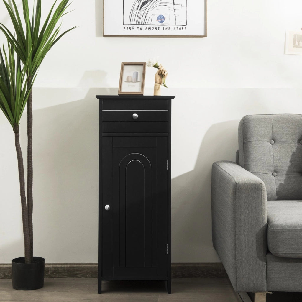 Armadio del bagno con anta singolae e 2 mensole regolabili, Organizer verticale per bagno e salone Nero