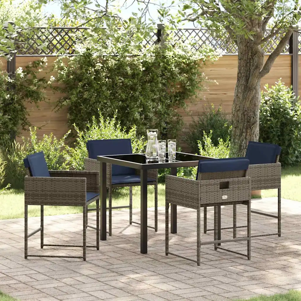 Set da Pranzo per Giardino con cuscino 5 pcs Grigio polyrattan