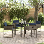 Set da Pranzo per Giardino con cuscino 5 pcs Grigio polyrattan