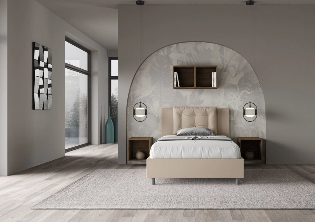 BS COM Letto una piazza e mezza senza rete imbottito 120x210 similpelle tortora