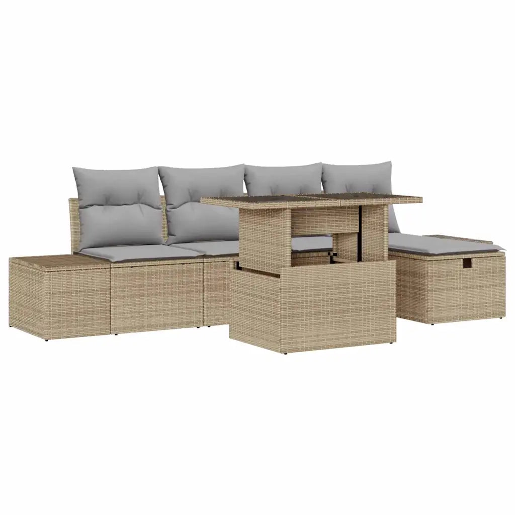 Set Divano da Giardino 6 pcs Beige polyrattan