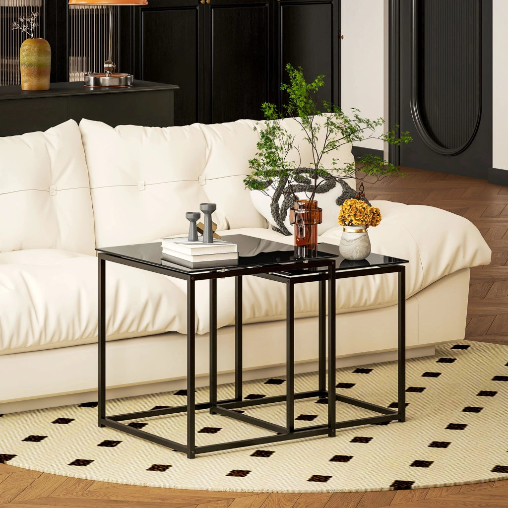 Set di tavolini da salotto ¨C zephmum ¨C nero vetro temperato 50x50x50