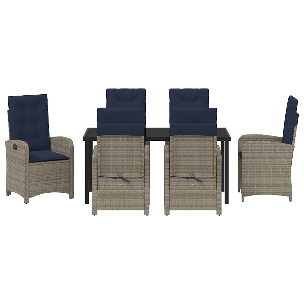 Set da Pranzo per Giardino con cuscino 7 pcs Grigio polyrattan