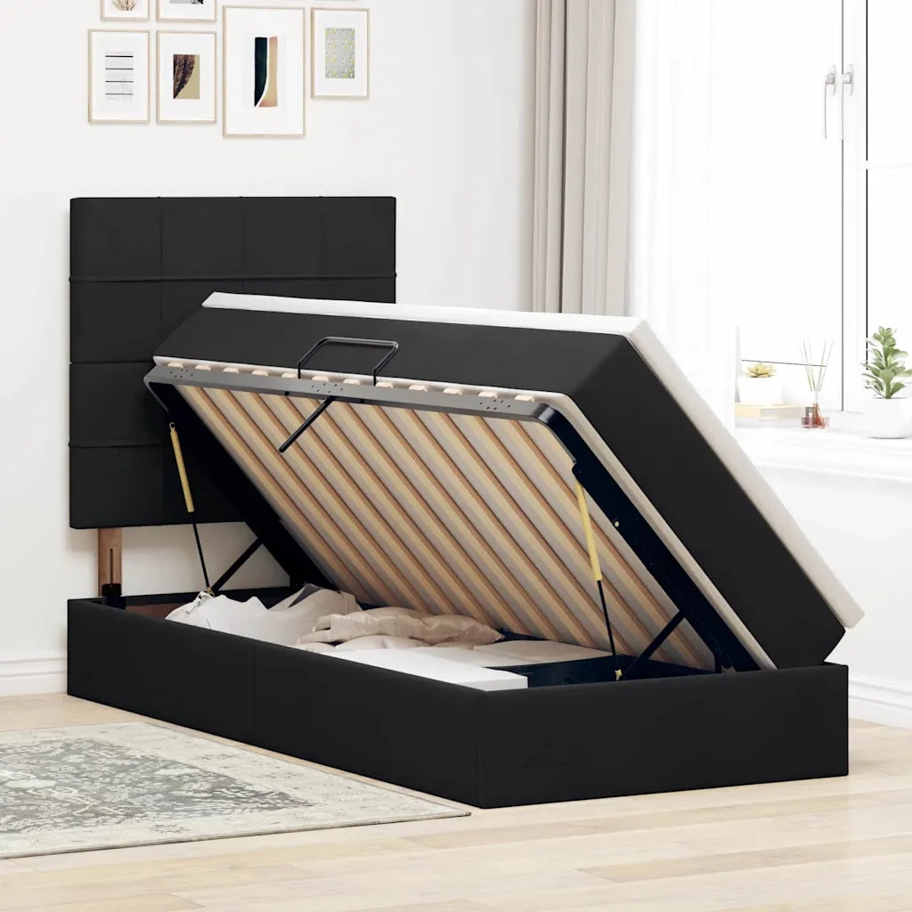 Letto con contenitore e LED con led Nero 100 x 200 cm Velluto