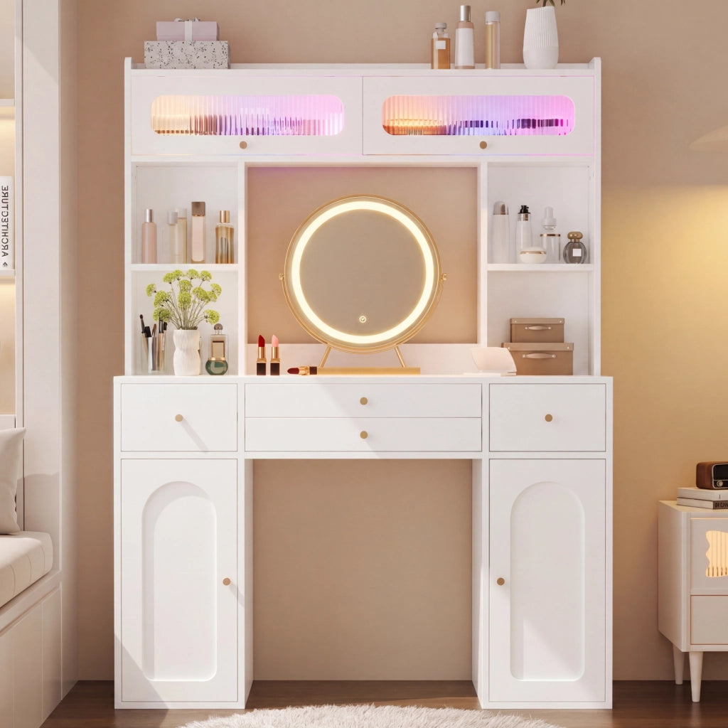 TOELETTA con specchio LED 120x40x160 cm Bianco MDF e vetro