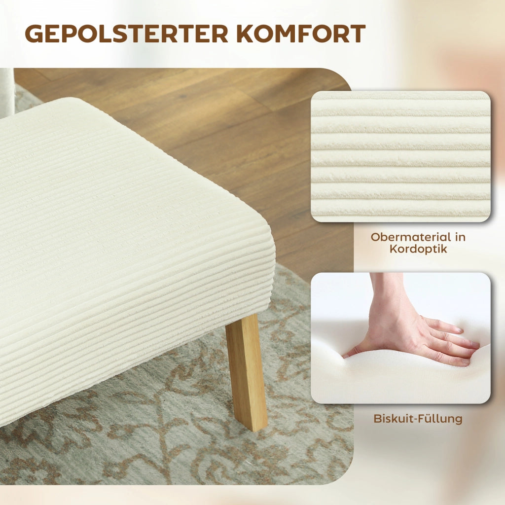 Poggiapiedi imbottito con cuscino e gambe in legno ¨C Minimal ¨C crema