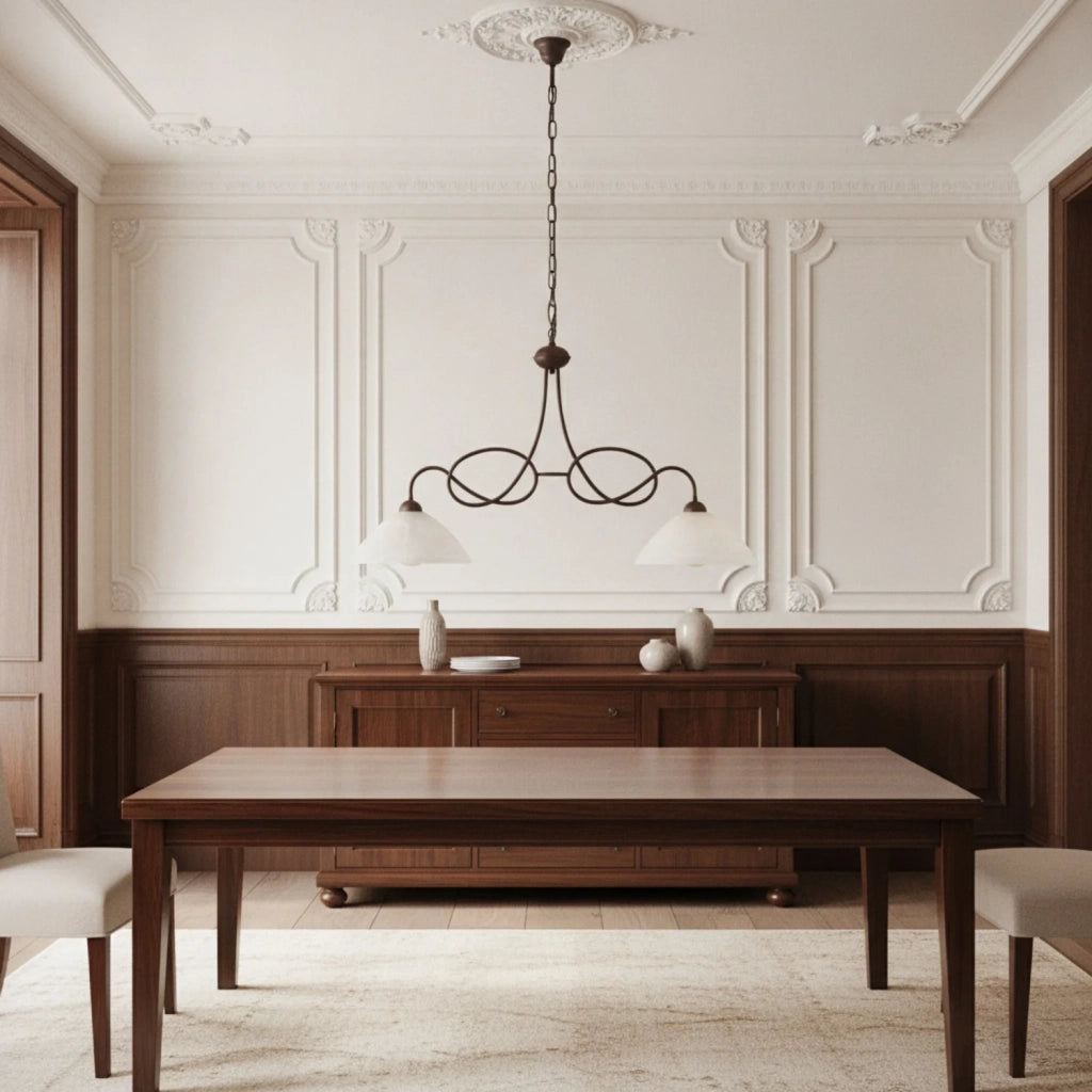 Lampadario Rustico Bistrot 2 Luci Ruggine e Bianco LuceArt Classic